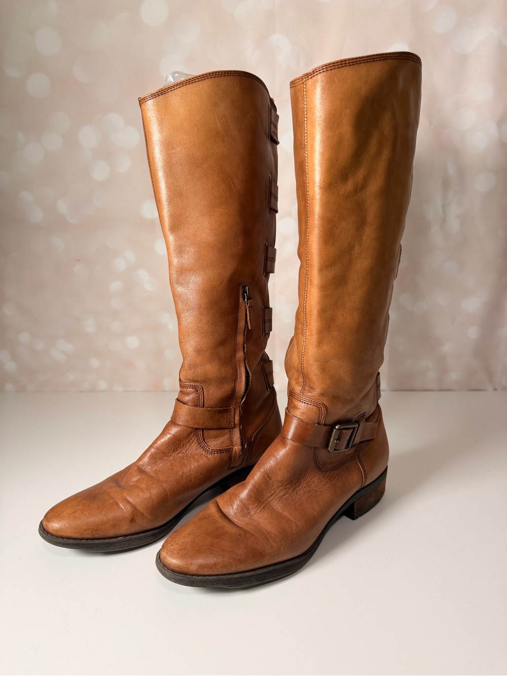 ARTURO CHIANG Brown Leather Knee-High Boots with Buckle Detail
